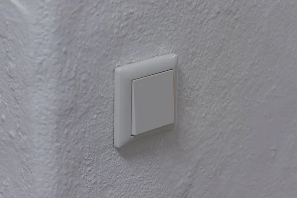 Light Switch Plastic Mechanical Switch White Color Installed White Wall — Stock Photo, Image