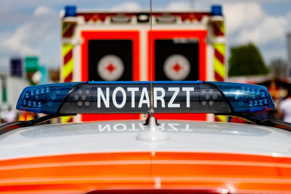 stock image A German emergency medical vehicle in Treuchtlingen, Bavaria, Germany.  Notarzt transplation: Emergency doctor