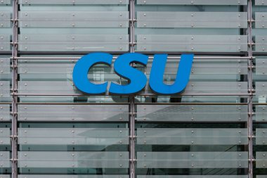 Munich, Bavaria, Germany - April 19, 2023: Sign at to the headquarters of conservative Christian Social Party - CSU in Munich, Germany - The CSU operates only in Bavaria clipart