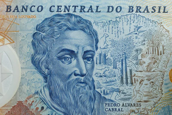ペドロ アルバレス カブラル ポルトガルの航海士 探検家 ブラジル銀行券の肖像 デウス ルヴァド Deus Seja — ストック写真
