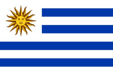 Uruguay bayrağı. Vektör. Doğru boyutlar, elementler orantı ve renkler.