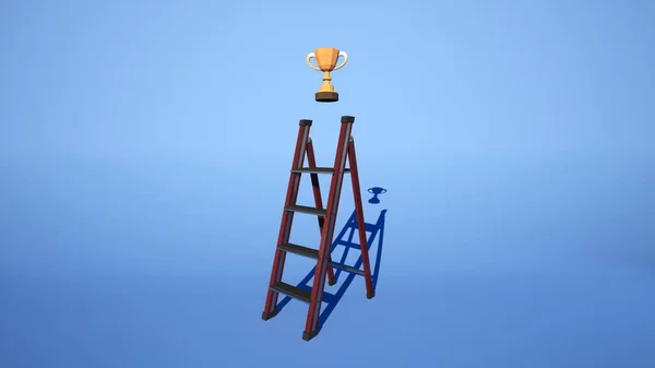 The ladder to success, golden trophy Victory concept, award, goal, The result of a commitment to success, images for inspiration Team Motivation running a successful business, 3d illustration