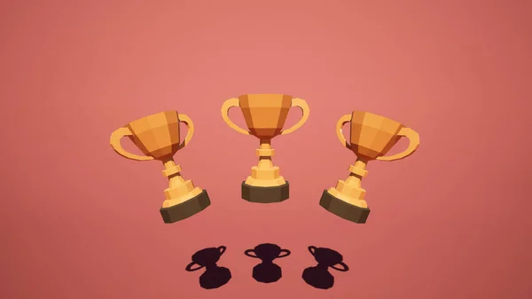 Golden Trophy Red Background Victory Concept Award Goal Work Hard — Stock Photo, Image