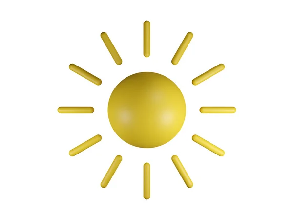 黄色球状太阳和圆柱形射线 在白色孤立背景上的边缘 概念夏季主题 3D元素 3D插图 — 图库照片