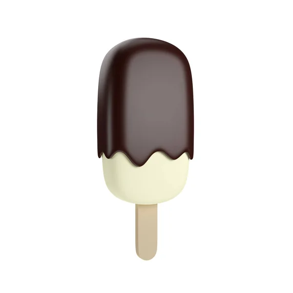 Vanilla Ice Cream Dipped Chocolate Dessert Popsicle Stick Isolated White — Stock Photo, Image