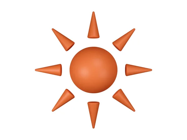 オレンジ球状の太陽と白い隔離された背景に丸みを帯びたエッジを持つコーン線ビーチコンセプト夏のテーマ 3D要素 3Dイラスト — ストック写真