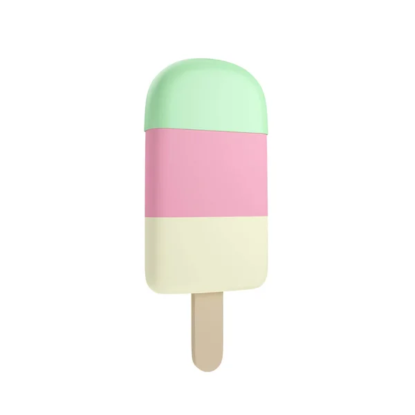 Mint Coated Strawberry Vanilla Ice Cream Dessert Popsicle Stick Isolated — Stock Photo, Image