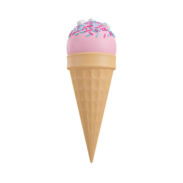Strawberry Ice Cream Dessert Marshmallows Rainbow Chocolate Rice Waffle Cone — Stock Photo, Image
