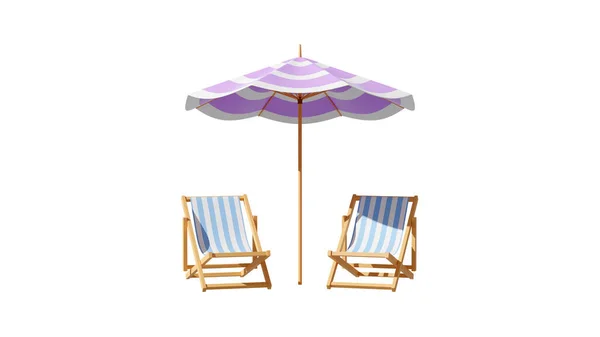2つのデッキチェアとビーチの傘最小コンセプト夏のテーマでは 白の隔離された背景は カット ビーチセット3D要素 3Dレンダリングの準備ができて — ストック写真