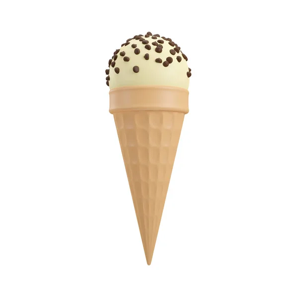 Vanilla Ice Cream Dessert Chocolate Chip Waffle Cone Isolated White — Stock Photo, Image