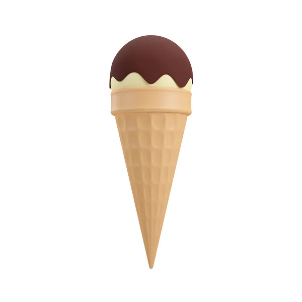 Vanilla Ice Cream Dessert Chocolate Icing Waffle Cone Isolated White — Stock Photo, Image