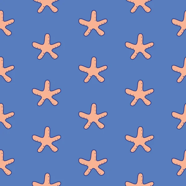 Ein Niedliches Blaues Und Orangefarbenes Nahtloses Muster Des Seesterns Mit — Stockfoto