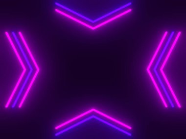 Özet Mavi ve Pembe neon-karanlıkta parlayan arkaplan resmi. Ortasında fotokopi alanı olan, 3D Renderleme