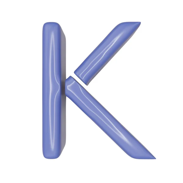 大写字母K为蓝色光泽皮革质感风格 独立于白色背景 作为一种特殊的字符字体 3D插图 — 图库照片