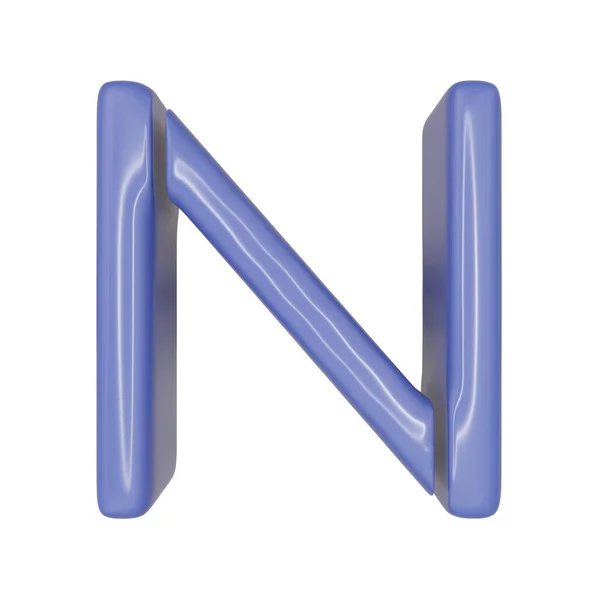 大写字母N在蓝色闪亮的皮革纹理风格中隔离在白色背景上 作为一种特殊的字符字体 3D插图 — 图库照片