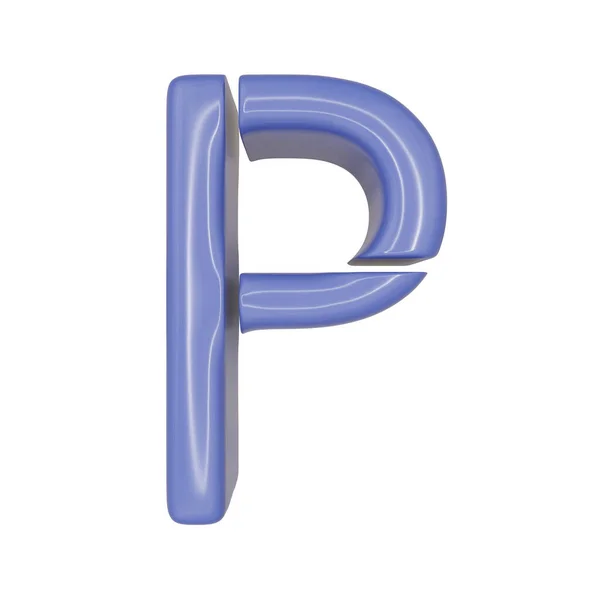 特殊文字フォントとして使用するための白い背景に隔離された青い光沢のある肌の革のテクスチャスタイルのキャピタルレターP 3Dイラスト — ストック写真