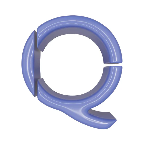 大写字母Q为蓝色光泽皮革质感风格 独立于白色背景 作为一种特殊的字符字体 3D插图 — 图库照片