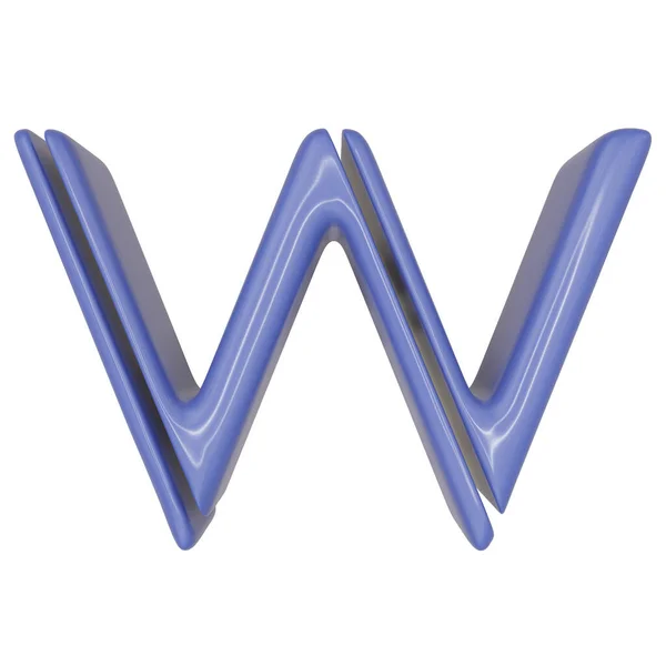 大写字母W为蓝色光泽皮革纹理风格 独立于白色背景 作为一种特殊的字符字体 3D插图 — 图库照片