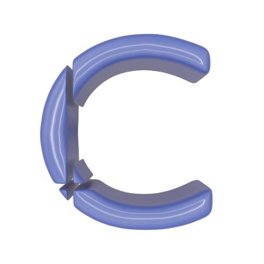 Büyük harf C mavi parlak deri dokuma tarzı özel bir karakter yazı tipi olarak kullanılmak üzere beyaz zemin üzerinde izole edilmiş, 3D illüstrasyon