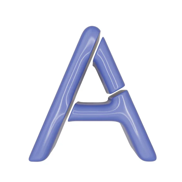 大写字母A为蓝色光泽皮革纹理风格 独立于白色背景 作为一种特殊的字符字体 3D插图 — 图库照片