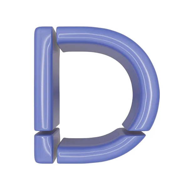 特殊文字フォントとして使用するための白い背景に隔離された青い光沢のある肌の革のテクスチャスタイルで大文字D 3Dイラスト — ストック写真