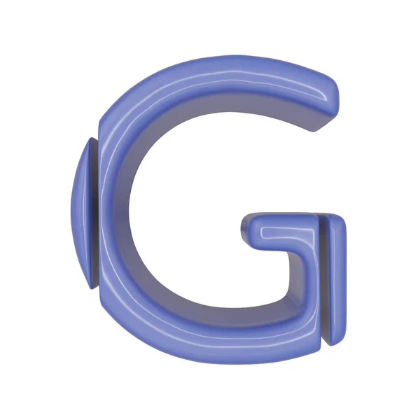 特殊文字フォントとして使用するための白い背景に隔離された青い光沢のある肌の革のテクスチャスタイルで大文字のG 3Dイラスト — ストック写真