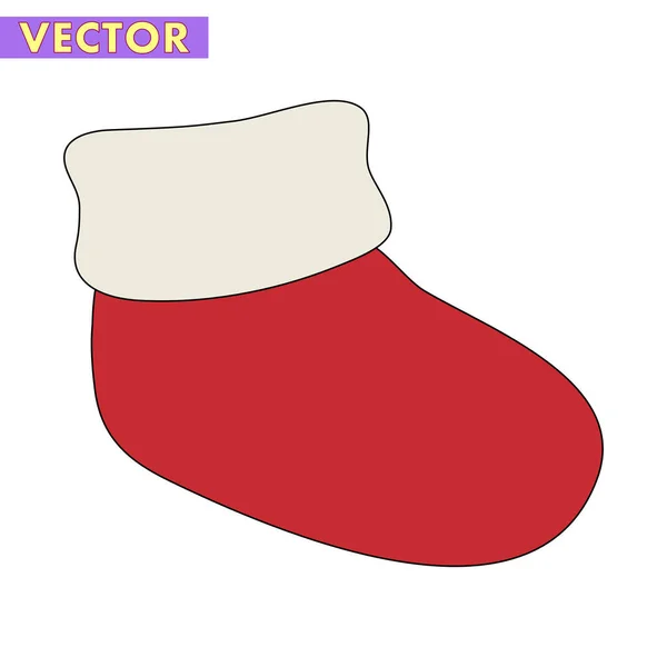 Ein Weihnachtssocken Vektor Isoliert Auf Weißem Hintergrund Einem Minimalen Weihnachtskonzept — Stockvektor