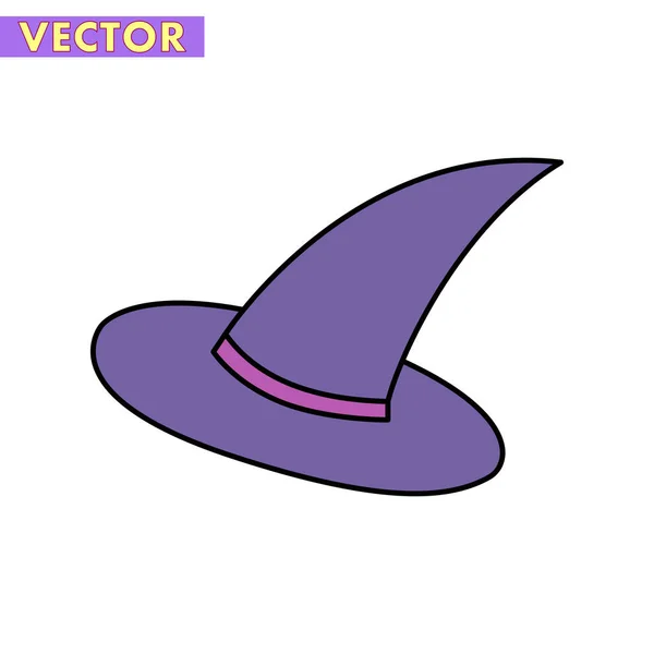 Sombrero Bruja Tema Lindo Historieta Halloween Vector Aislado Fondo Blanco — Vector de stock