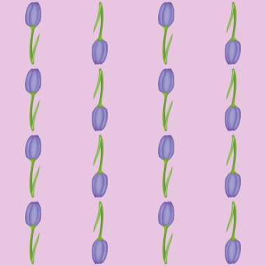 Pembe arka planda, el çizimi renk bahar çiçekli bir resimde kusursuz bir lale deseni.