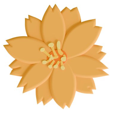 An orange cosmos isolated on a white background in a cute decoration foam art style spring floral concept,3D illustration clipart