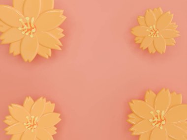 An orange cosmos on a orange background in a cute plastic decoration art style spring floral concept,3D illustration clipart