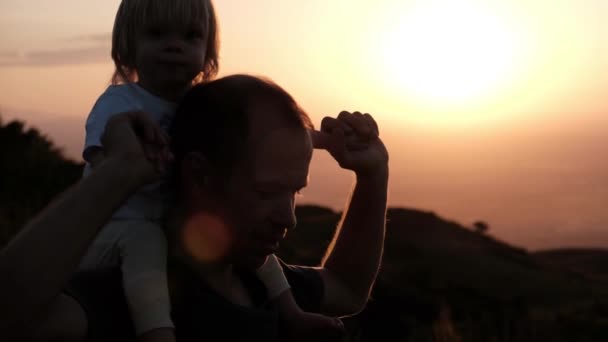 Portrait Cheerful Father Carrying His Son His Neck High Quality — Vídeo de stock