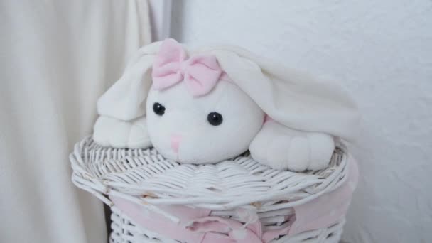 Close Bunny Basket Storing Childrens Toys High Quality Footage — Stock video