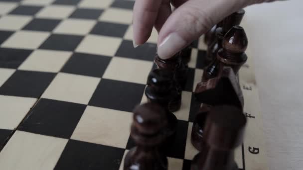 Wood Chessboard Game Pawn Move Strategy High Quality Footage — Stock Video