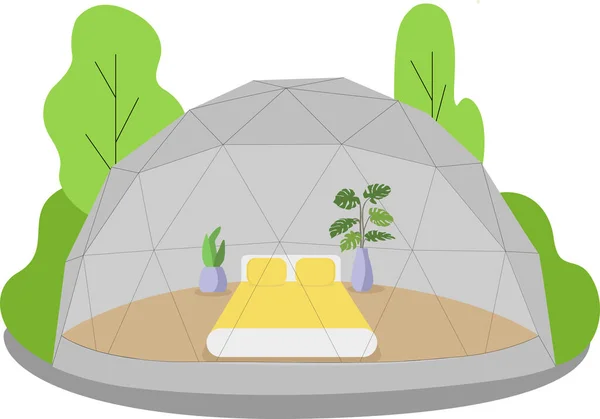 Glamping Cirkelvorm Tekst Eco Toerisme Zomer Vector Illustratie Comfortabele Tenten — Stockvector