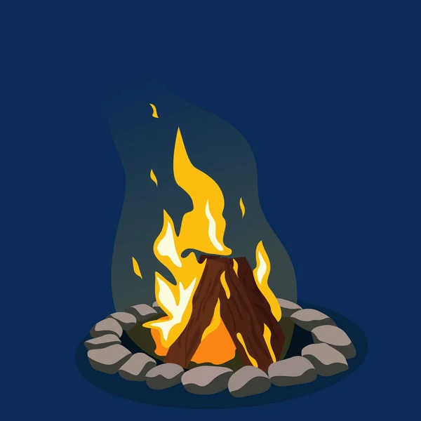 Camping Hot Bonfire Flat Icon Bonfire Campfire Orange Fire Flame — Stock Vector