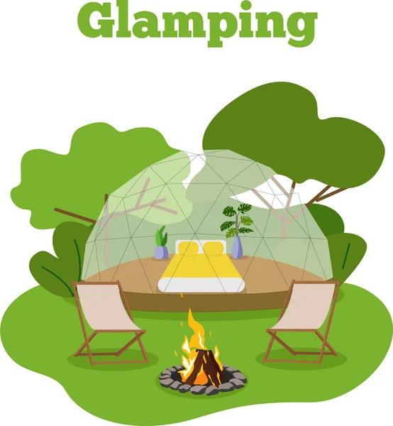 Glamping Circle Forme Texte Écotourisme Illustration Vectorielle Été Tentes Confortables — Image vectorielle
