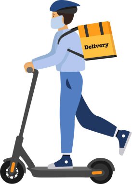 Motorlu kurye, online dağıtım, online sipariş takibi, ev ve ofis teslimatı. Modern yaşam tarzı, teknoloji. Kentsel yaşam tarzı için çevre taşımacılığı. Hızlı sürüş için kiralanabilir..