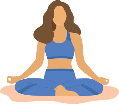  Lotus pozisyonunda meditasyon yapan bir kadın yoga yapıyor. Yoganın kavramsal illüstrasyonu, gözlem, rahatlama, zen, uyum, rahatlama, sağlıklı yaşam tarzı.
