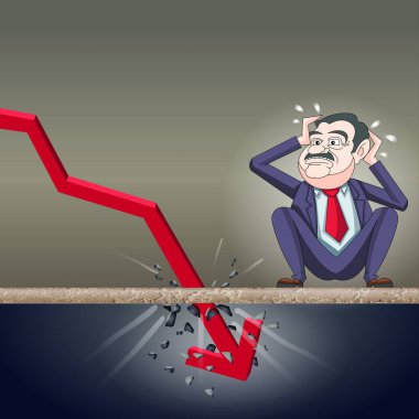 Stock Market Crash - business Man - Graph going down - Red line graph 