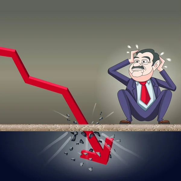 Stock Market Crash - business Man - Graph going down - Red line graph 
