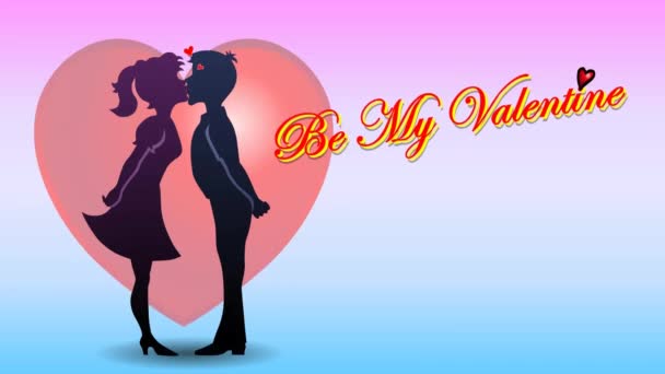 Будь Моїм Валентином Пара Закоханих Велике Червоне Серце Градієнтному Фоні — стокове відео
