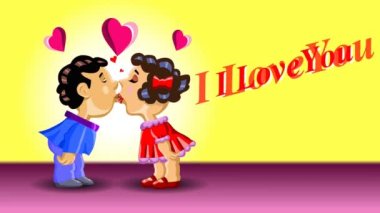 Valentine's day greeting card with couple kissing. Vector illustration.
