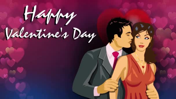 Feliz Día San Valentín Tarjeta Felicitación Ilustración San Valentín Una — Vídeo de stock
