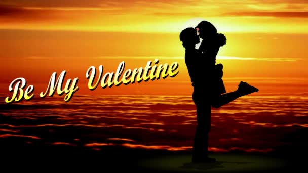 Sylwetka Kochającej Pary Tle Zachodu Słońca Walentynki Święto Kiedy Miłośnicy — Wideo stockowe
