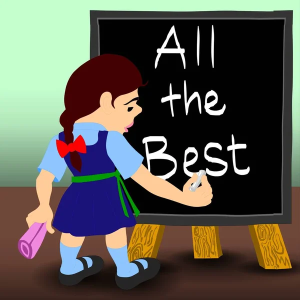All The Best - A school girl writing all the best on blackboard