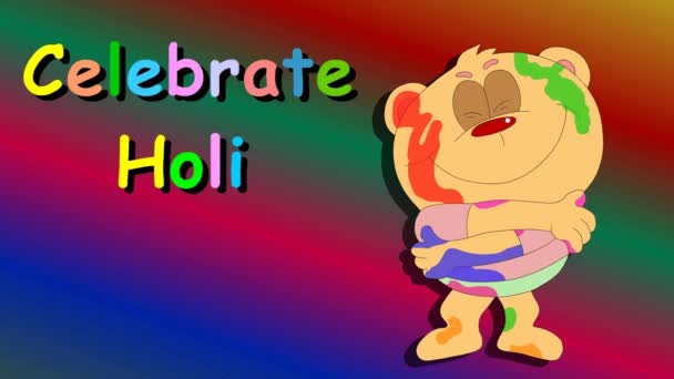 Cute Funny Little Boy Celebrate Holi Indian Festival Colors Vector — Αρχείο Βίντεο