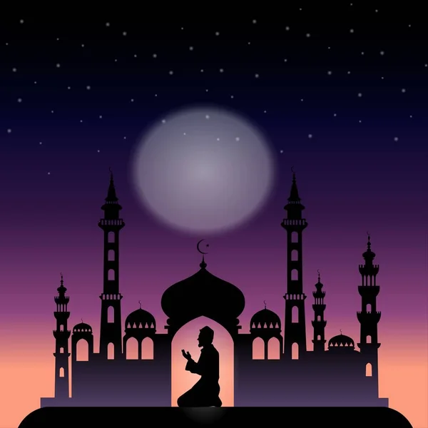 Geceleri Ramazan Ayının Altında Pencerenin Yanında Dua Eden Bir Adam — Stok fotoğraf