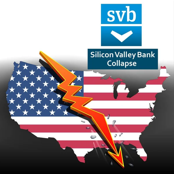 Silicon Valley Bank Collapse - Graphics - American Flag, Line Chart showing downwards