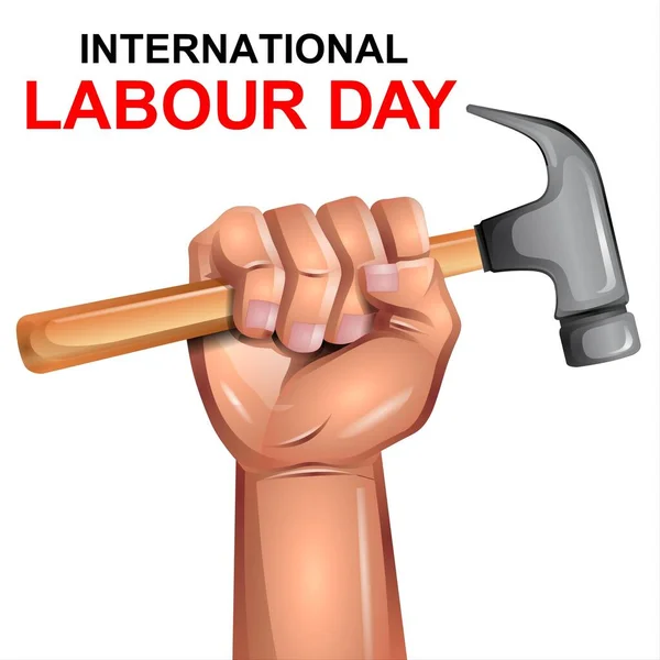 International Labor Day background with human hand holding hammer. Illustration.